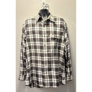 Orvis Flannel Shirt Men Large Long Sleeve White,Red,Yellw Plaid Button Up Cotton